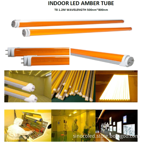 UV-Free Amber LED Tube Lights for Dark Rooms and Cleanrooms